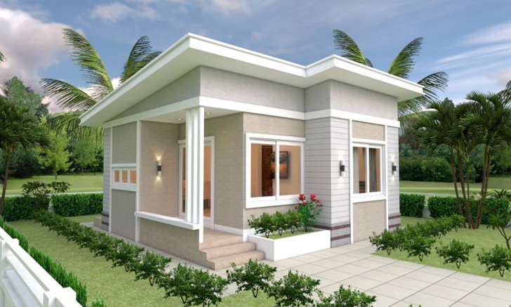 แบบบ้านหลังเล็กชั้นเดียว ดีไซน์โมเดิร์น 2 ห้องนอน 1 ห้องน้ำ 